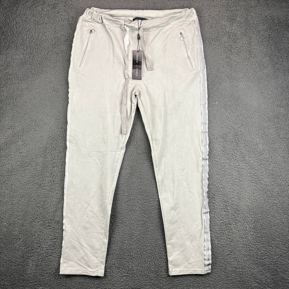Flora Ashley The Eubanks Pants Gray Silver Glitter Stripe Joggers Medium NWT